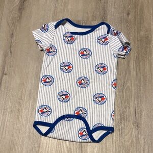 Snugabye Blue Jays Blue and White Striped Kids One Piece